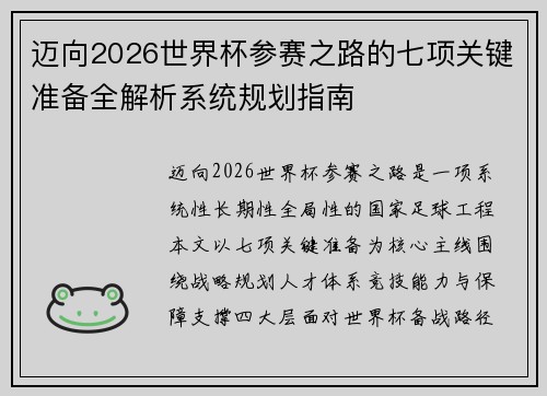 迈向2026世界杯参赛之路的七项关键准备全解析系统规划指南 迈向2026世界杯参赛之路的七项关键准备全解析系统规划指南
